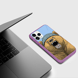 Чехол iPhone 11 Pro матовый Злой орущий медведь, цвет: 3D-фиолетовый — фото 2