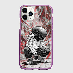 Чехол iPhone 11 Pro матовый Ксеноморф на спорте, цвет: 3D-фиолетовый