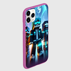 Чехол iPhone 11 Pro матовый Minecraft - neon metropolis ai art, цвет: 3D-фиолетовый — фото 2