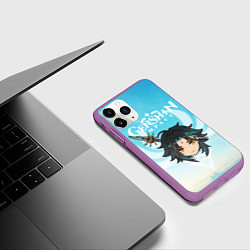 Чехол iPhone 11 Pro матовый Genshin Impact - персонаж Сяо, цвет: 3D-фиолетовый — фото 2