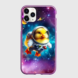 Чехол iPhone 11 Pro матовый Прикольный утёнок бравый космонавт - нейроарт, цвет: 3D-фиолетовый