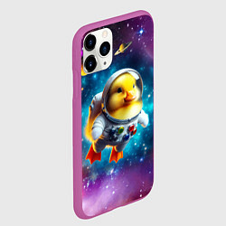 Чехол iPhone 11 Pro матовый Прикольный утёнок бравый космонавт - нейроарт, цвет: 3D-фиолетовый — фото 2