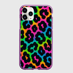 Чехол iPhone 11 Pro матовый Леопардовый узор на разноцветном фоне, цвет: 3D-фиолетовый