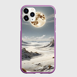Чехол iPhone 11 Pro матовый Луна и горы, цвет: 3D-фиолетовый