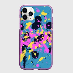 Чехол iPhone 11 Pro матовый Брызги краски розовой желтой и темно синей, цвет: 3D-фиолетовый