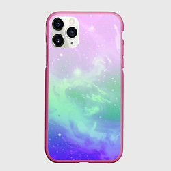 Чехол iPhone 11 Pro матовый Космический бледный розово-синий, цвет: 3D-малиновый