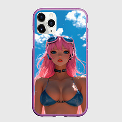 Чехол iPhone 11 Pro матовый Девушка в купальнике на фоне неба