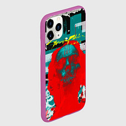 Чехол iPhone 11 Pro матовый Cyberpunk 2077 гранж, цвет: 3D-фиолетовый — фото 2