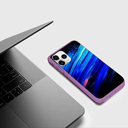 Чехол iPhone 11 Pro матовый Синии кисти краски на черном, цвет: 3D-фиолетовый — фото 2
