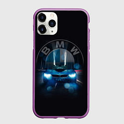 Чехол iPhone 11 Pro матовый BMW на мосту, цвет: 3D-фиолетовый