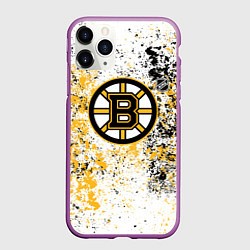 Чехол iPhone 11 Pro матовый Boston Bruins NHL white, цвет: 3D-фиолетовый