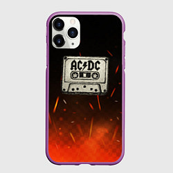 Чехол iPhone 11 Pro матовый ACDC лого на кассете, цвет: 3D-фиолетовый
