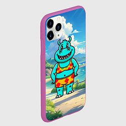 Чехол iPhone 11 Pro матовый Бегемот в купальнике, цвет: 3D-фиолетовый — фото 2