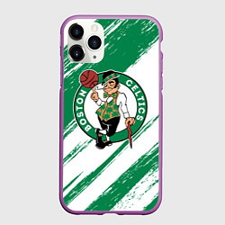 Чехол iPhone 11 Pro матовый Boston Celtics white and green, цвет: 3D-фиолетовый