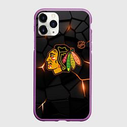 Чехол iPhone 11 Pro матовый Чикаго Блэкхокс - плиты с подсветкой, цвет: 3D-фиолетовый