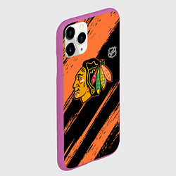 Чехол iPhone 11 Pro матовый Чикаго Блэкхокс - фон с оранжевыми потертостами, цвет: 3D-фиолетовый — фото 2