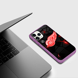 Чехол iPhone 11 Pro матовый Детройт Ред Уингз - плиты с подсветкой, цвет: 3D-фиолетовый — фото 2
