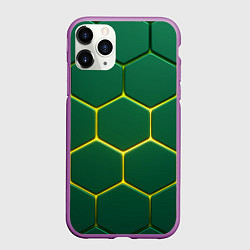 Чехол iPhone 11 Pro матовый Зеленые плиты с желтым светом, цвет: 3D-фиолетовый