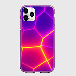 Чехол iPhone 11 Pro матовый Синие плиты с фиолетовым свечением, цвет: 3D-фиолетовый