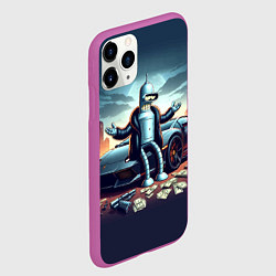 Чехол iPhone 11 Pro матовый Бендер рядом с Ламбо и рассыпанным баблом, цвет: 3D-фиолетовый — фото 2