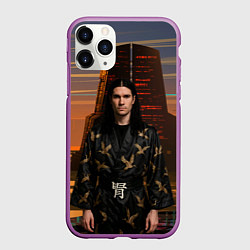 Чехол iPhone 11 Pro матовый Bones в халате с журавлями, цвет: 3D-фиолетовый