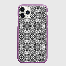 Чехол iPhone 11 Pro матовый Черно белый кружевной узор, цвет: 3D-фиолетовый