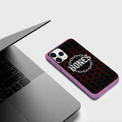 Чехол iPhone 11 Pro матовый Bones лого в цепях, цвет: 3D-фиолетовый — фото 2