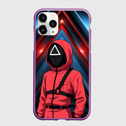 Чехол iPhone 11 Pro матовый Игра в кальмара - страж в стиле аниме, цвет: 3D-фиолетовый
