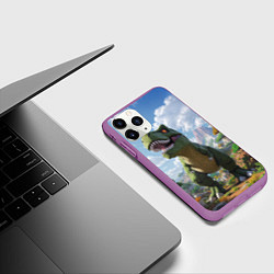 Чехол iPhone 11 Pro матовый Тираннозавр - Minecraft, цвет: 3D-фиолетовый — фото 2
