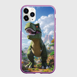 Чехол iPhone 11 Pro матовый Тираннозавр - Minecraft, цвет: 3D-фиолетовый
