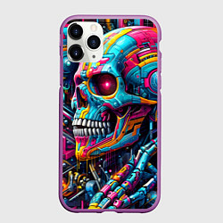 Чехол iPhone 11 Pro матовый Cyber skull - pattern, цвет: 3D-фиолетовый