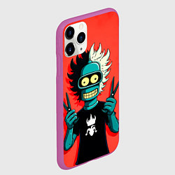 Чехол iPhone 11 Pro матовый Бендер в образе рокера и парикмахера, цвет: 3D-фиолетовый — фото 2