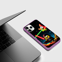 Чехол iPhone 11 Pro матовый Спанч Боб и Патрик в космосе, цвет: 3D-фиолетовый — фото 2