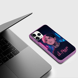 Чехол iPhone 11 Pro матовый LiL Peep - Неоновый аниме арт, цвет: 3D-фиолетовый — фото 2