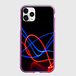 Чехол iPhone 11 Pro матовый Красно синие неоновые линии на черном фоне, цвет: 3D-фиолетовый