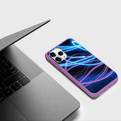 Чехол iPhone 11 Pro матовый Неоновая абстракция на темном, цвет: 3D-фиолетовый — фото 2