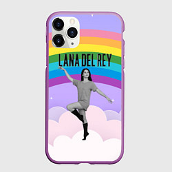 Чехол iPhone 11 Pro матовый Lana Del Rey на фоне радуги, цвет: 3D-фиолетовый