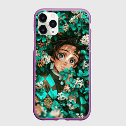 Чехол iPhone 11 Pro матовый Танджиро Demon slayer в цветах, цвет: 3D-фиолетовый