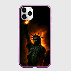 Чехол iPhone 11 Pro матовый Статуя свободы в огне, цвет: 3D-фиолетовый