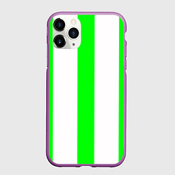 Чехол iPhone 11 Pro матовый Color light green white lines, цвет: 3D-фиолетовый
