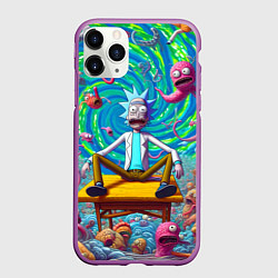 Чехол iPhone 11 Pro матовый Рик Санчес сидит на столе в окружении монстров, цвет: 3D-фиолетовый