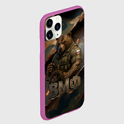 Чехол iPhone 11 Pro матовый ВМФ медведь у штурвала на фоне камуфляжа, цвет: 3D-фиолетовый — фото 2