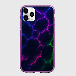 Чехол iPhone 11 Pro матовый Неоновый разлом, цвет: 3D-фиолетовый