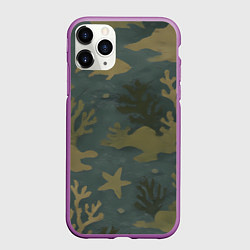 Чехол iPhone 11 Pro матовый Подводный камуфляж из рыб, цвет: 3D-фиолетовый