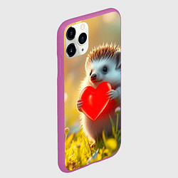 Чехол iPhone 11 Pro матовый Ежик с сердечком в лесу, цвет: 3D-фиолетовый — фото 2