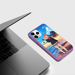Чехол iPhone 11 Pro матовый Дандадан Сиратори Айра с ракушкой в руках, цвет: 3D-фиолетовый — фото 2