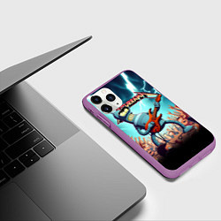 Чехол iPhone 11 Pro матовый Бендер рок гитарист - группа Футурама, цвет: 3D-фиолетовый — фото 2