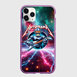 Чехол iPhone 11 Pro матовый Гитарист Бендер рок группы Футурама, цвет: 3D-фиолетовый