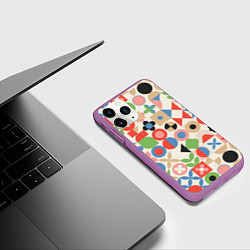 Чехол iPhone 11 Pro матовый Геометрический узор с цветочными элементами - ретр, цвет: 3D-фиолетовый — фото 2
