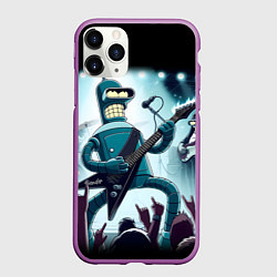Чехол iPhone 11 Pro матовый Гитарист Бендер из рок группы Футурамы, цвет: 3D-фиолетовый